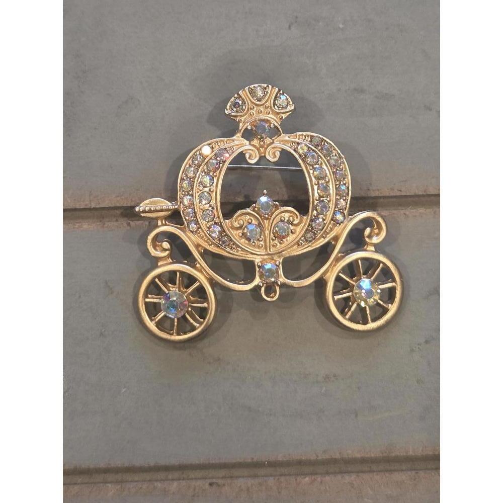 Golden rhinestone carriage brooch